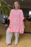 Made in Italy Sa Caleta Circle Longline Boyfriend Top Washed Sherbet Coral /7 =